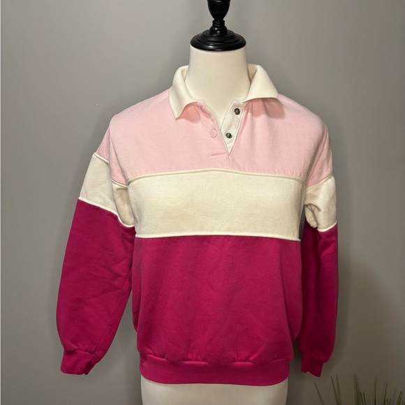 Vintage Lady Footlocker snap button sweater. Pink and white! - Picture 5 of 5